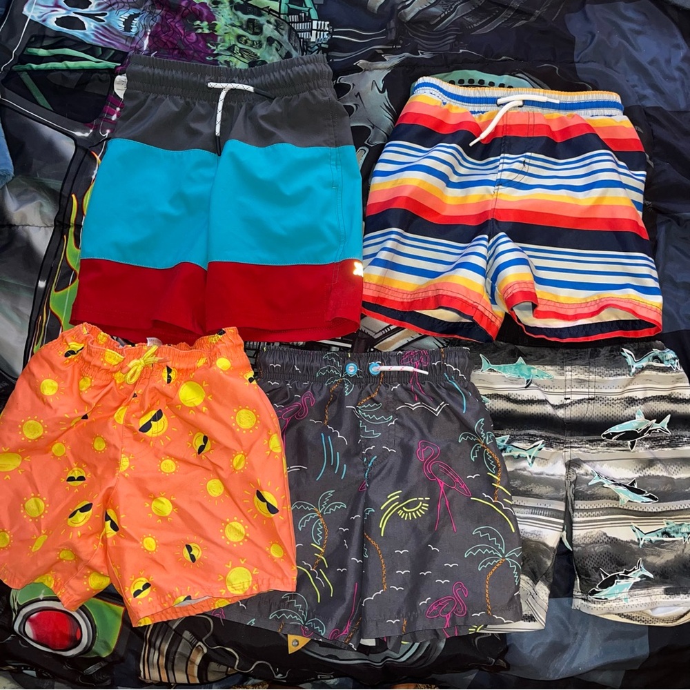 Kids Swim Shorts Lot - Multi-Color Stripe & Tropical Prints sizes 4/5